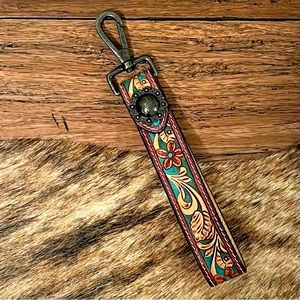 NWT American Darling Tooled Leather Keychain Wristlet